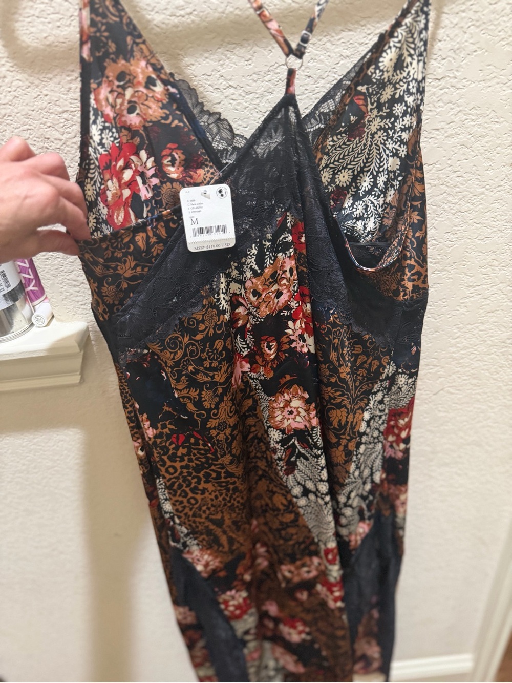 Free People Black Floral Mixed-Print Lace-Trim Maxi Slip Dress - Picture 7 of 12